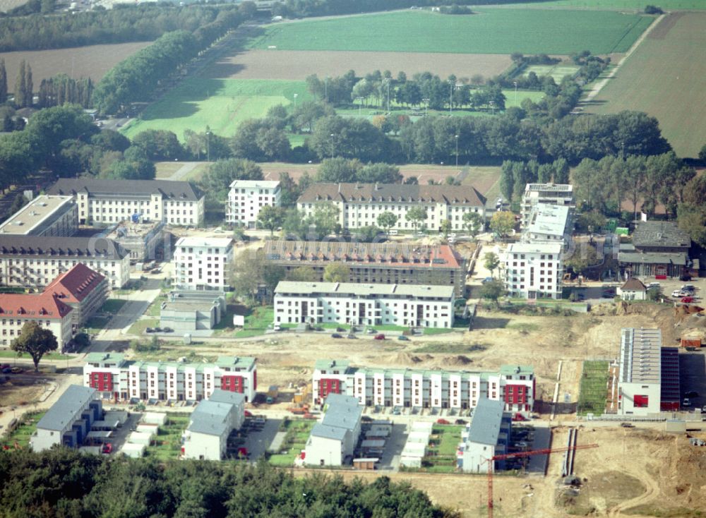 Köln from the bird's eye view: Construction site for the renovation and reconstruction of the building complex of the former military barracks in the district Junkersdorf in Cologne in the state North Rhine-Westphalia, Germany