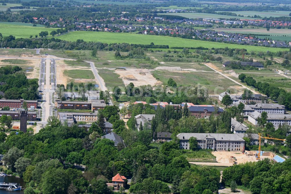 Aerial image Potsdam - Construction site for the renovation and reconstruction of the building complex of the former military barracks on street Rotkehlchenweg in the district Fahrland in Potsdam in the state Brandenburg, Germany