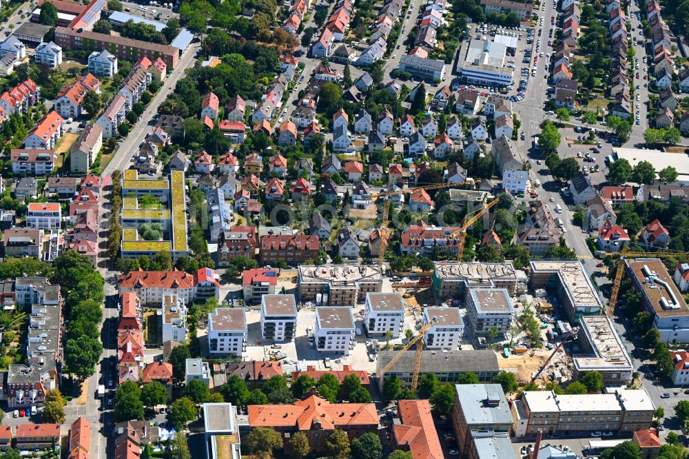 Ludwigsburg from the bird's eye view: Construction site for the renovation and reconstruction of the building complex of the former military barracks zu einem Wohngebiet between Jaegerhofallee and Alt-Wuertemberg-Allee in Ludwigsburg in the state Baden-Wuerttemberg, Germany