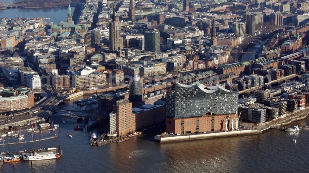 Aerial image Hamburg - The Elbe Philharmonic Hall on the river bank of the Elbe in Hamburg