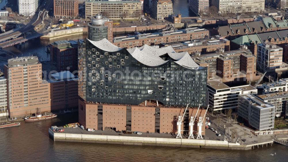 Aerial photograph Hamburg - The Elbe Philharmonic Hall on the river bank of the Elbe in Hamburg