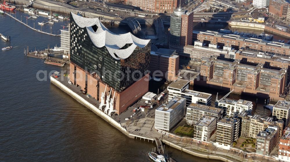 Hamburg from above - The Elbe Philharmonic Hall on the river bank of the Elbe in Hamburg