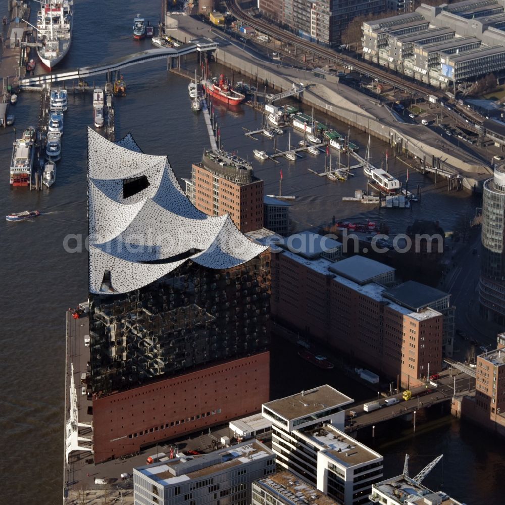 Aerial image Hamburg - The Elbe Philharmonic Hall on the river bank of the Elbe in Hamburg