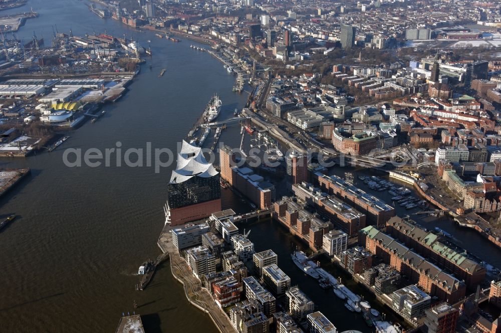 Aerial photograph Hamburg - The Elbe Philharmonic Hall on the river bank of the Elbe in Hamburg