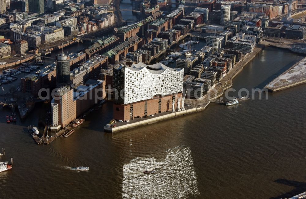 Aerial image Hamburg - The Elbe Philharmonic Hall on the river bank of the Elbe in Hamburg