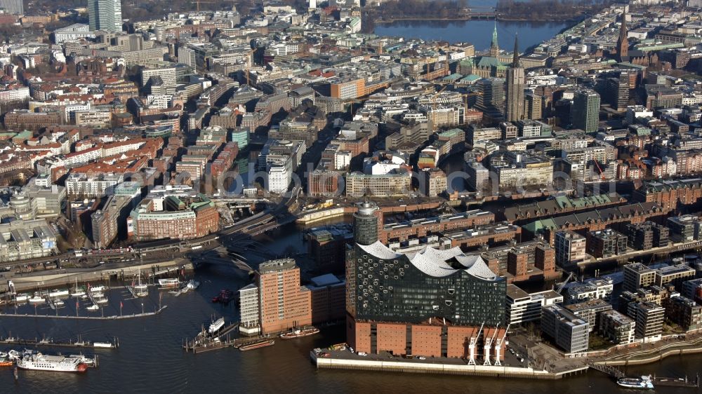 Aerial image Hamburg - The Elbe Philharmonic Hall on the river bank of the Elbe in Hamburg