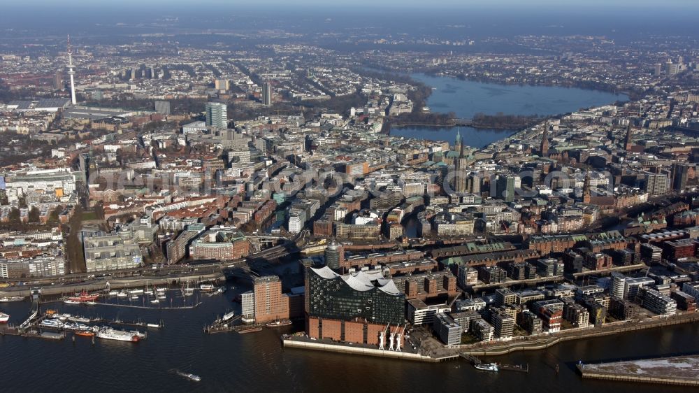 Aerial photograph Hamburg - The Elbe Philharmonic Hall on the river bank of the Elbe in Hamburg