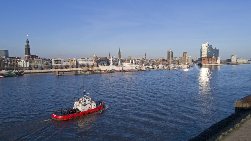 Hamburg from above - The Elbe Philharmonic Hall on the river bank of the Elbe in Hamburg