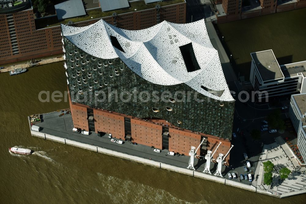 Hamburg from above - The Elbe Philharmonic Hall on the river bank of the Elbe in Hamburg