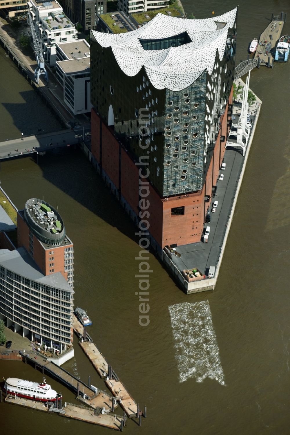 Hamburg from above - The Elbe Philharmonic Hall on the river bank of the Elbe in Hamburg