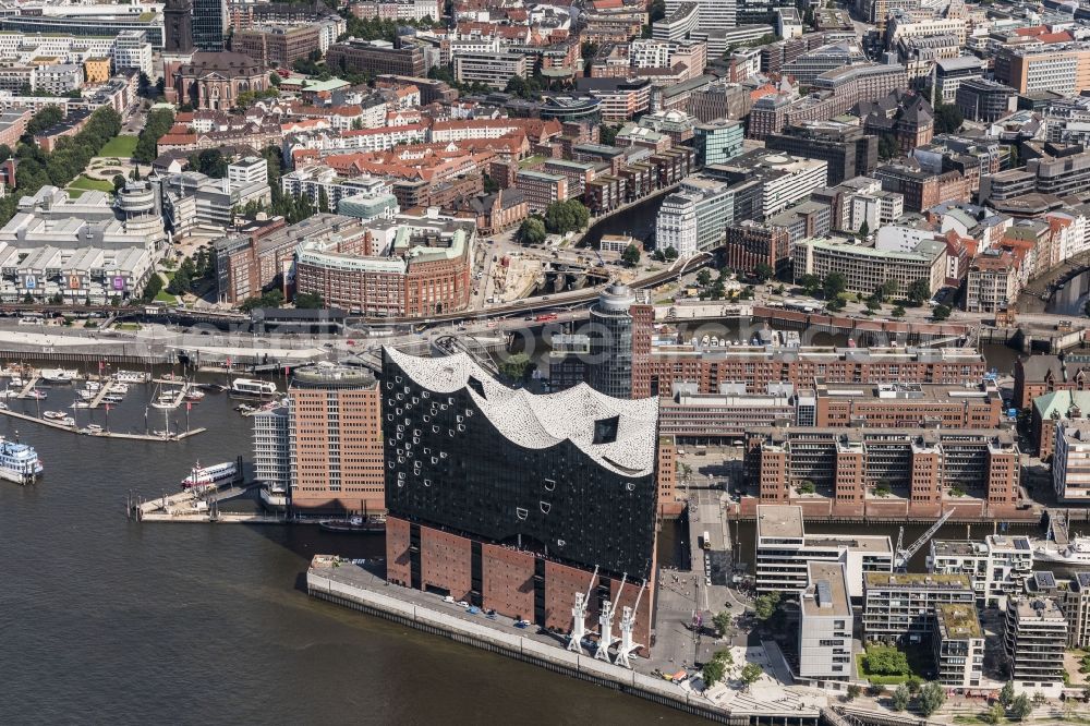 Aerial image Hamburg - The Elbe Philharmonic Hall on the river bank of the Elbe in Hamburg