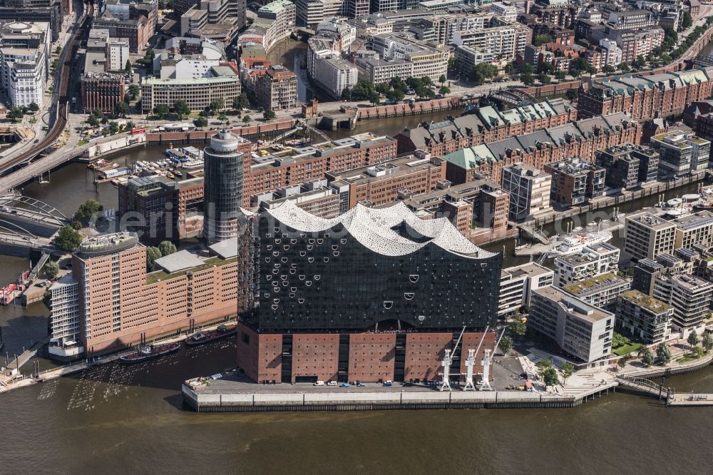 Hamburg from above - The Elbe Philharmonic Hall on the river bank of the Elbe in Hamburg