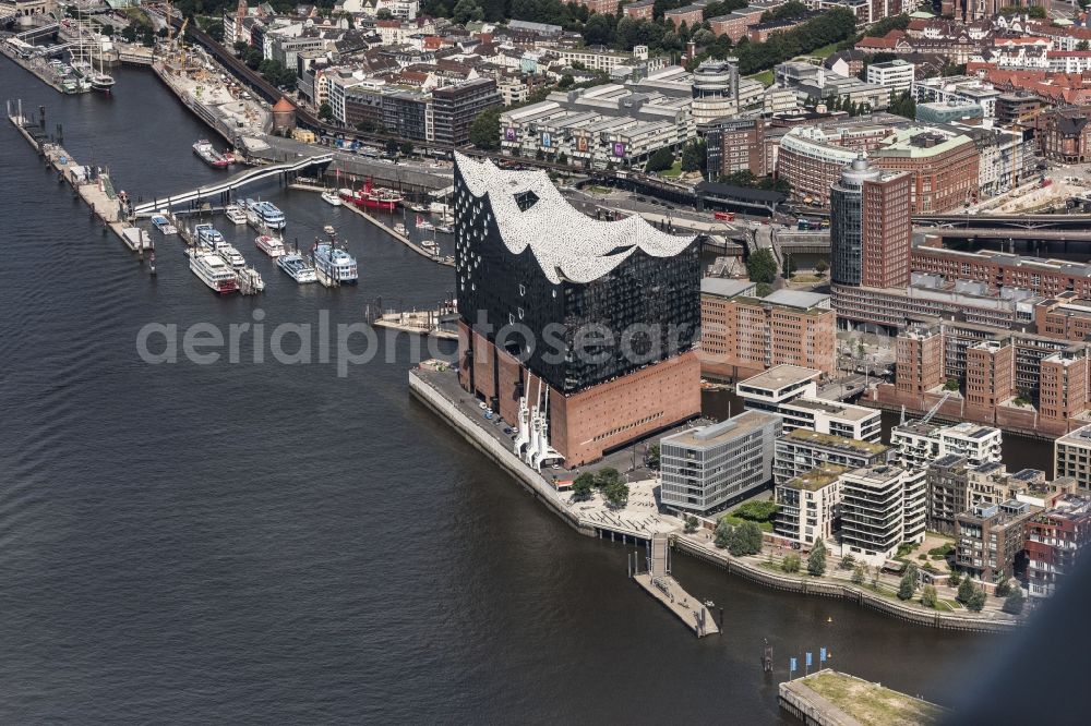 Hamburg from above - The Elbe Philharmonic Hall on the river bank of the Elbe in Hamburg