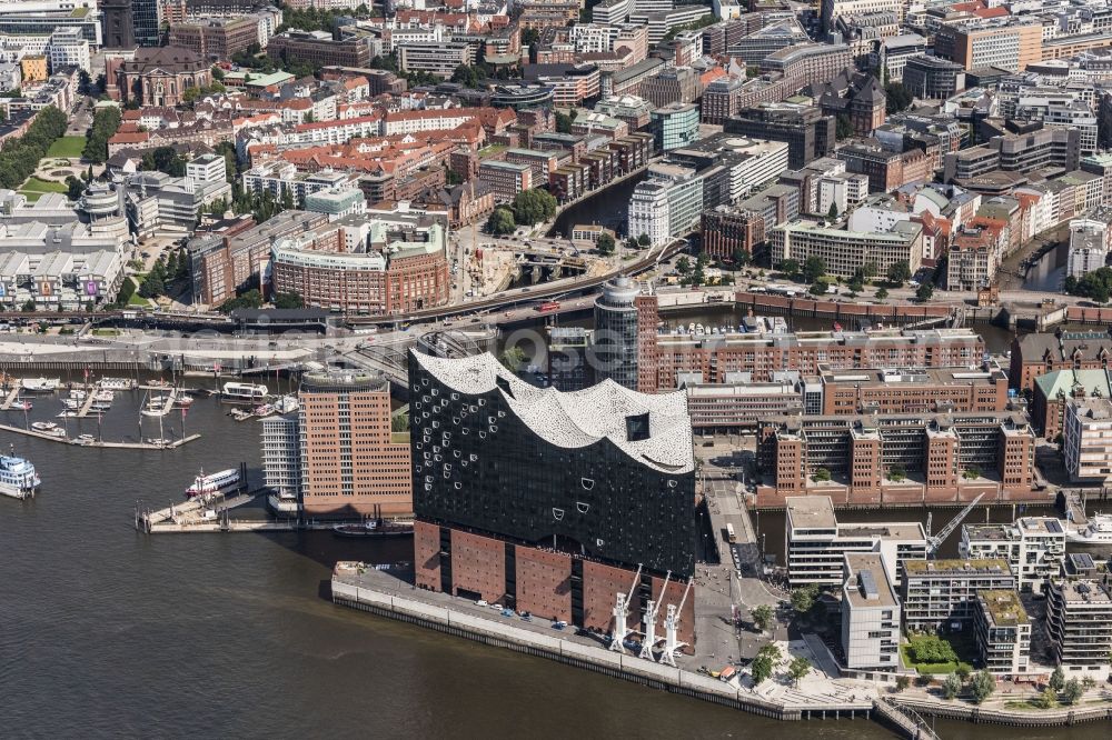 Hamburg from above - The Elbe Philharmonic Hall on the river bank of the Elbe in Hamburg