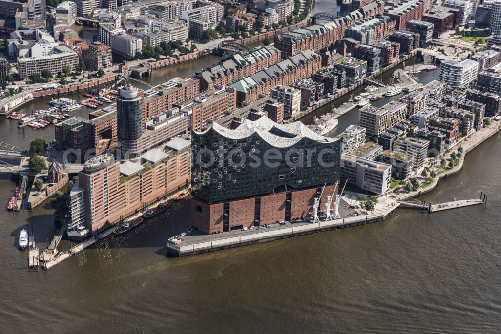 Aerial image Hamburg - The Elbe Philharmonic Hall on the river bank of the Elbe in Hamburg