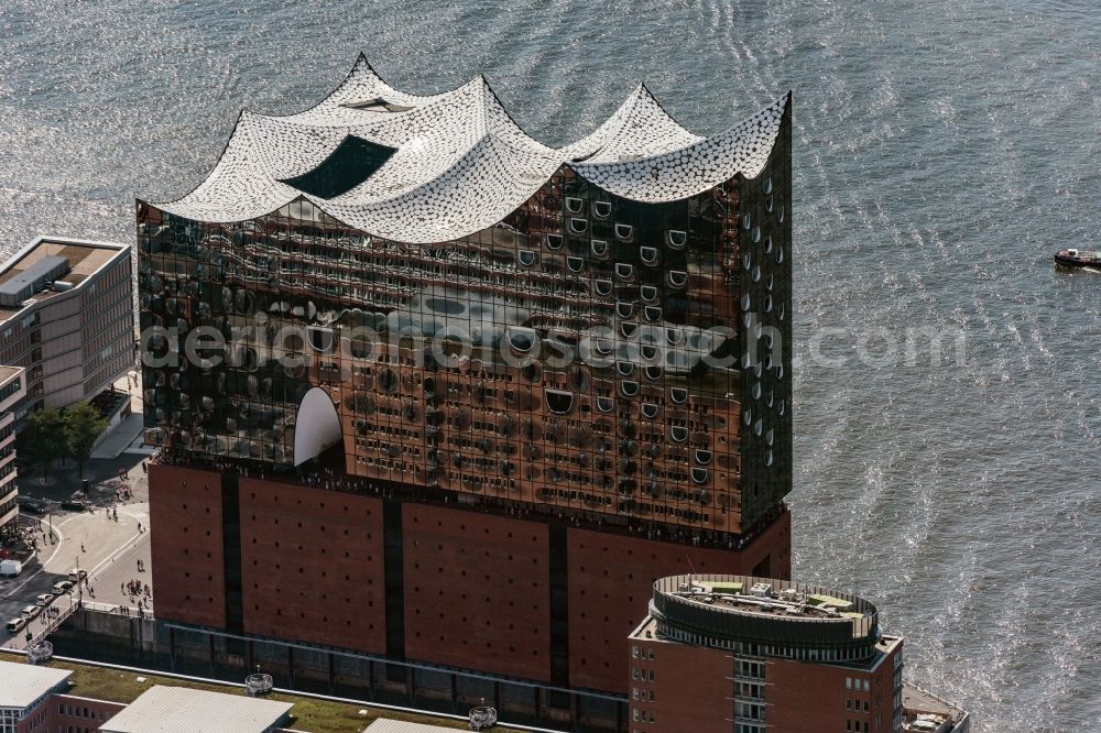 Hamburg from above - The Elbe Philharmonic Hall on the river bank of the Elbe in Hamburg