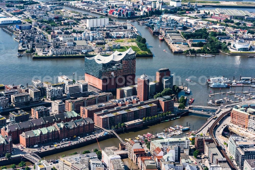 Hamburg from above - The Elbe Philharmonic Hall on the river bank of the Elbe in Hamburg