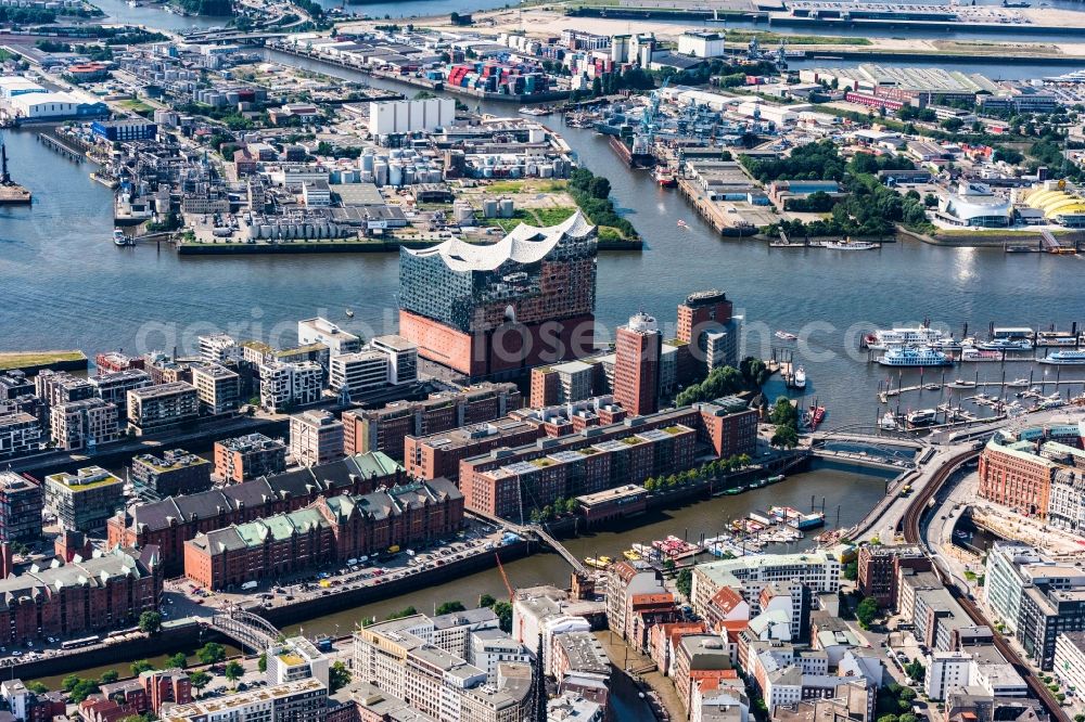 Hamburg from above - The Elbe Philharmonic Hall on the river bank of the Elbe in Hamburg