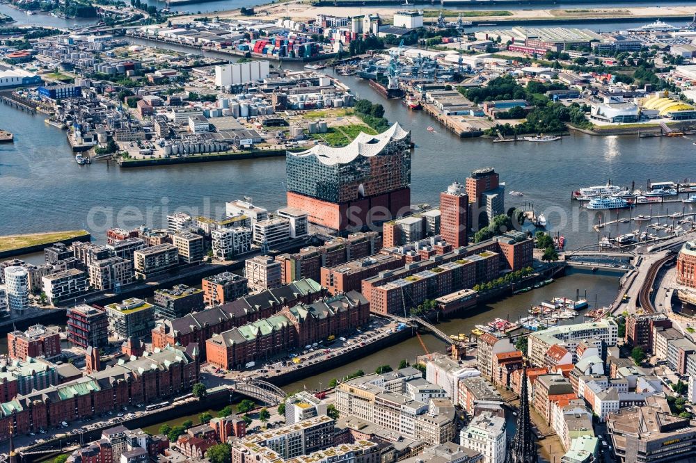 Aerial image Hamburg - The Elbe Philharmonic Hall on the river bank of the Elbe in Hamburg