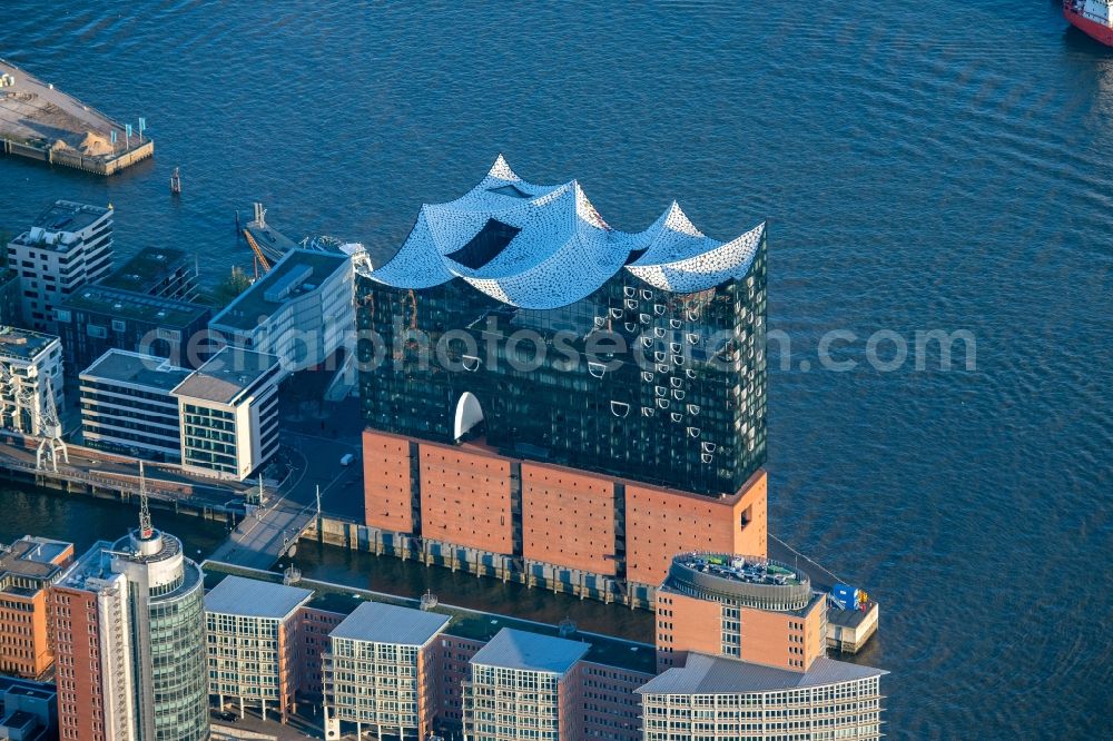 Hamburg from above - The Elbe Philharmonic Hall on the river bank of the Elbe in Hamburg