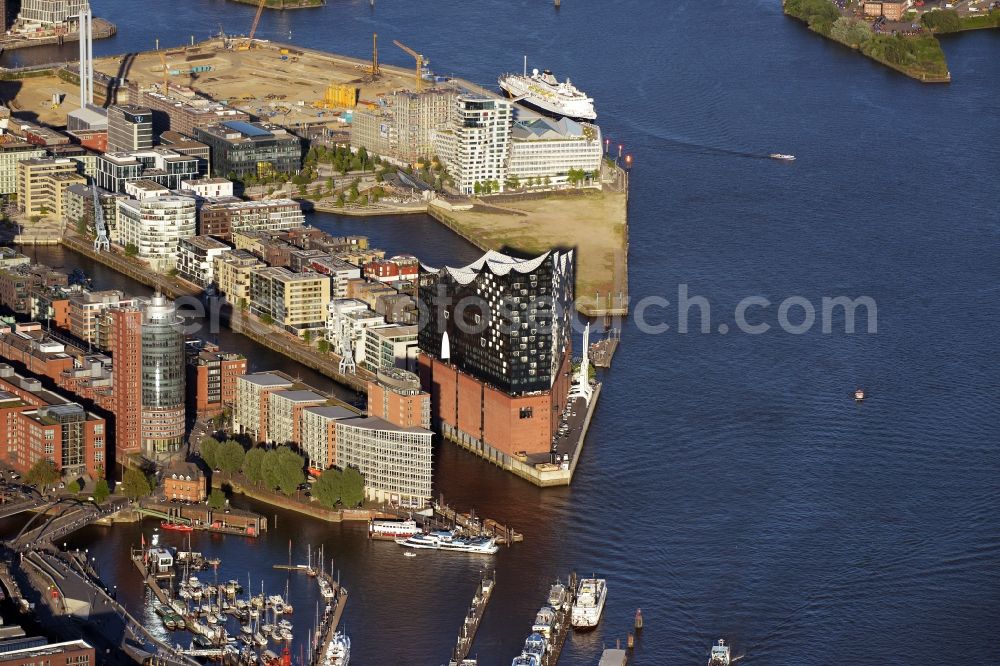 Hamburg from above - The Elbe Philharmonic Hall on the river bank of the Elbe in Hamburg