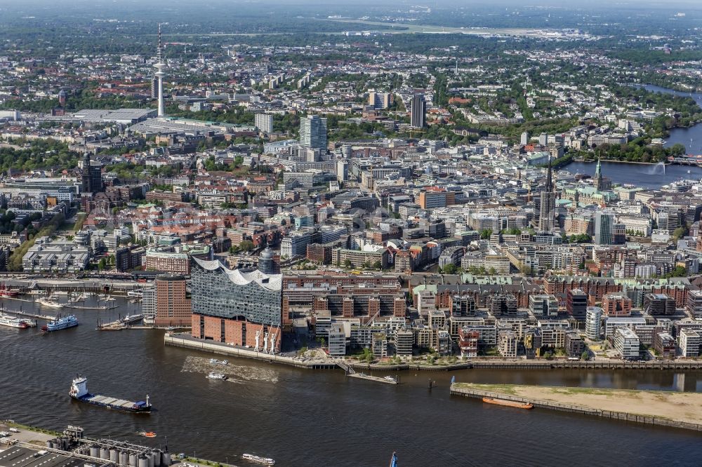 Hamburg from above - The Elbe Philharmonic Hall on the river bank of the Elbe in Hamburg