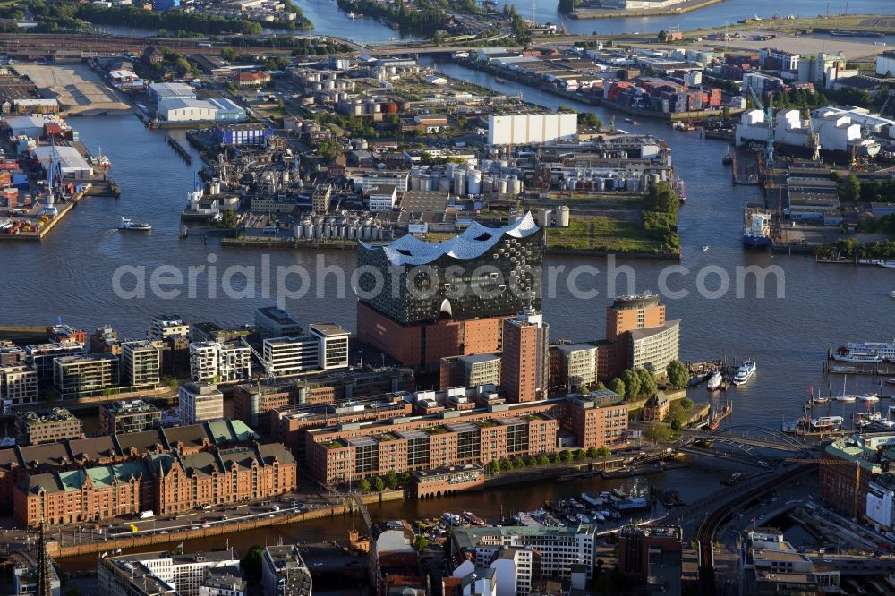 Hamburg from above - The Elbe Philharmonic Hall on the river bank of the Elbe in Hamburg