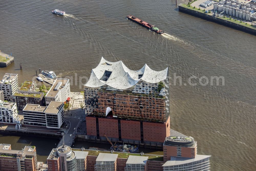 Hamburg from above - The Elbe Philharmonic Hall on the river bank of the Elbe in Hamburg