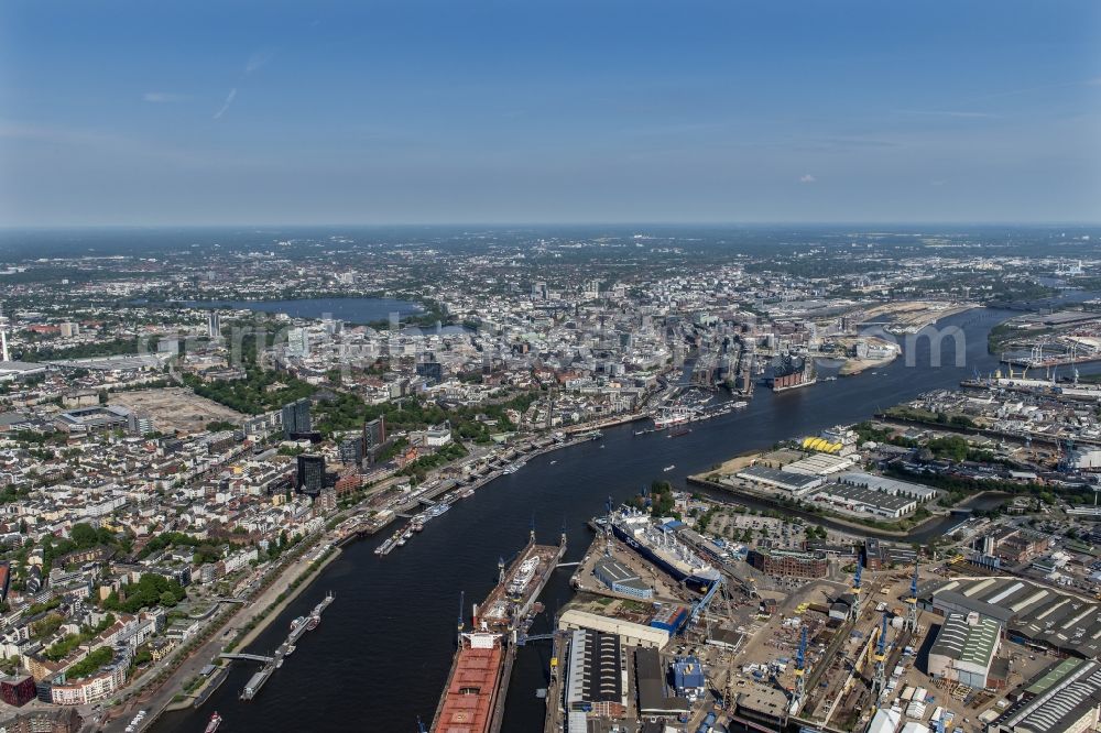 Hamburg from above - The Elbe Philharmonic Hall on the river bank of the Elbe in Hamburg