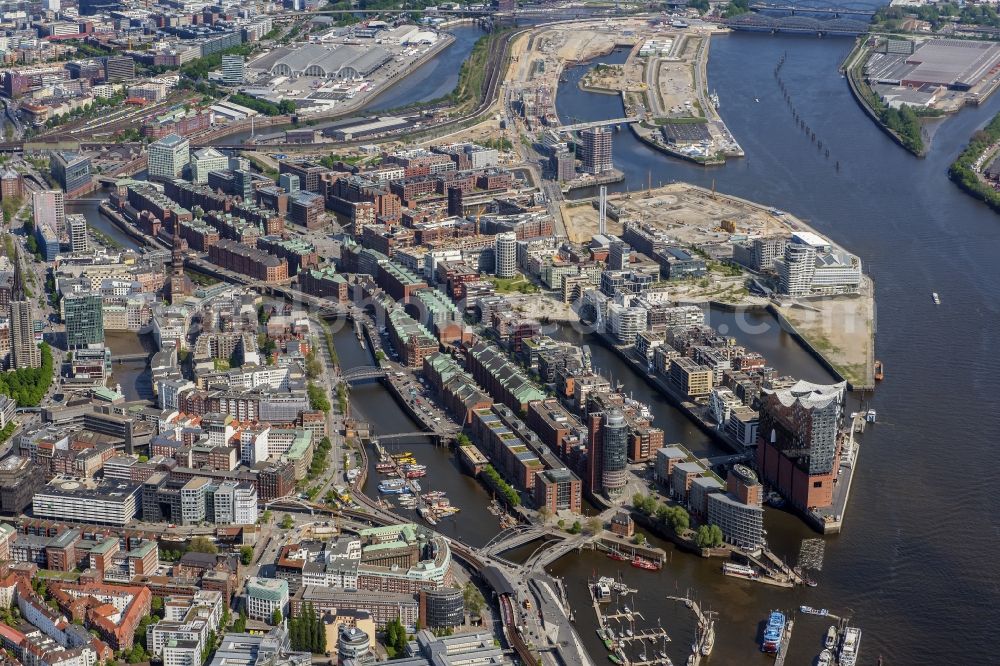 Hamburg from above - The Elbe Philharmonic Hall on the river bank of the Elbe in Hamburg