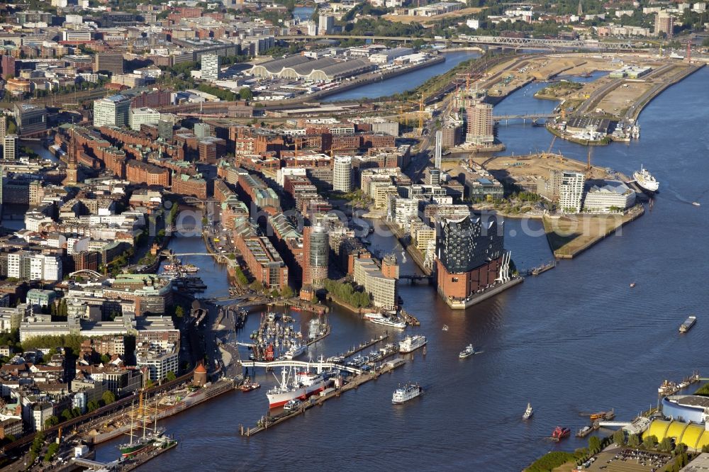 Hamburg from above - The Elbe Philharmonic Hall on the river bank of the Elbe in Hamburg