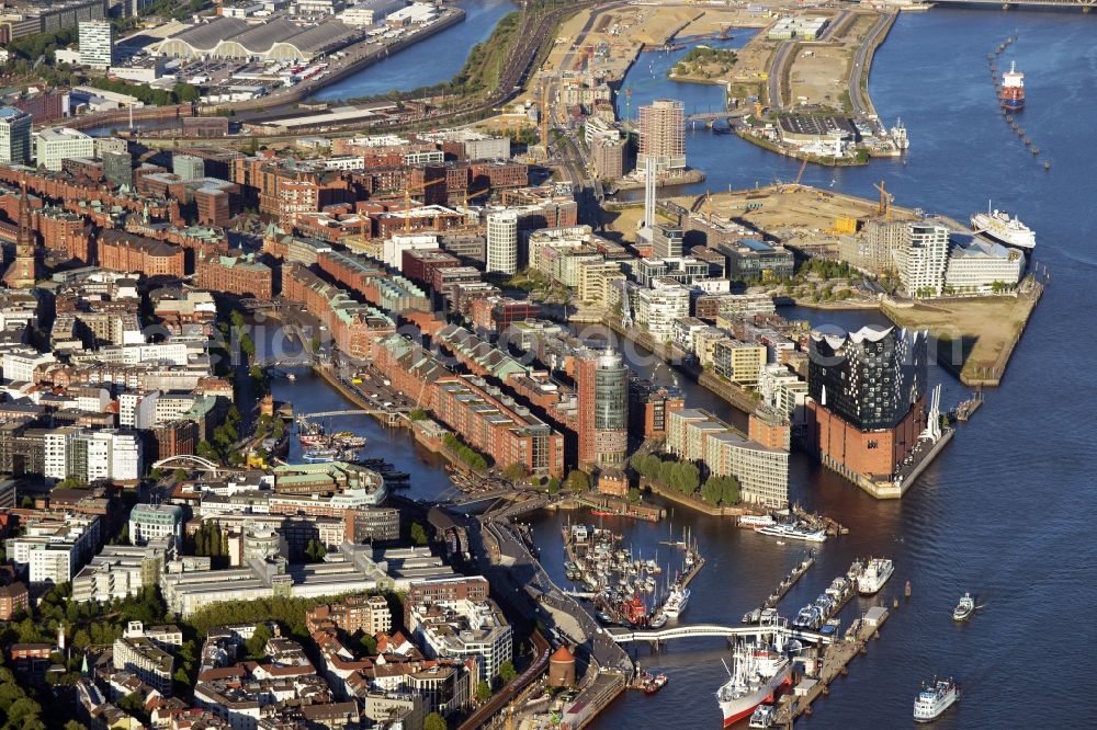 Hamburg from above - The Elbe Philharmonic Hall on the river bank of the Elbe in Hamburg