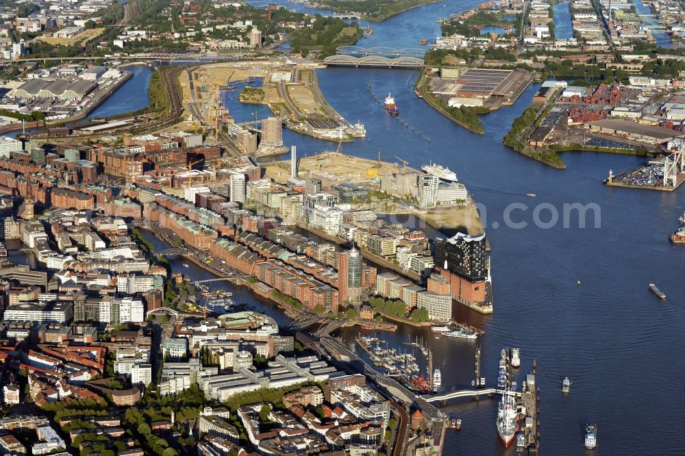 Aerial image Hamburg - The Elbe Philharmonic Hall on the river bank of the Elbe in Hamburg