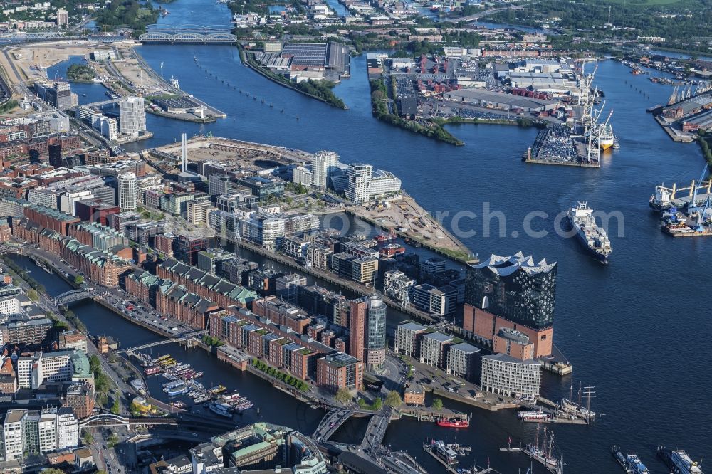 Aerial photograph Hamburg - The Elbe Philharmonic Hall on the river bank of the Elbe in Hamburg