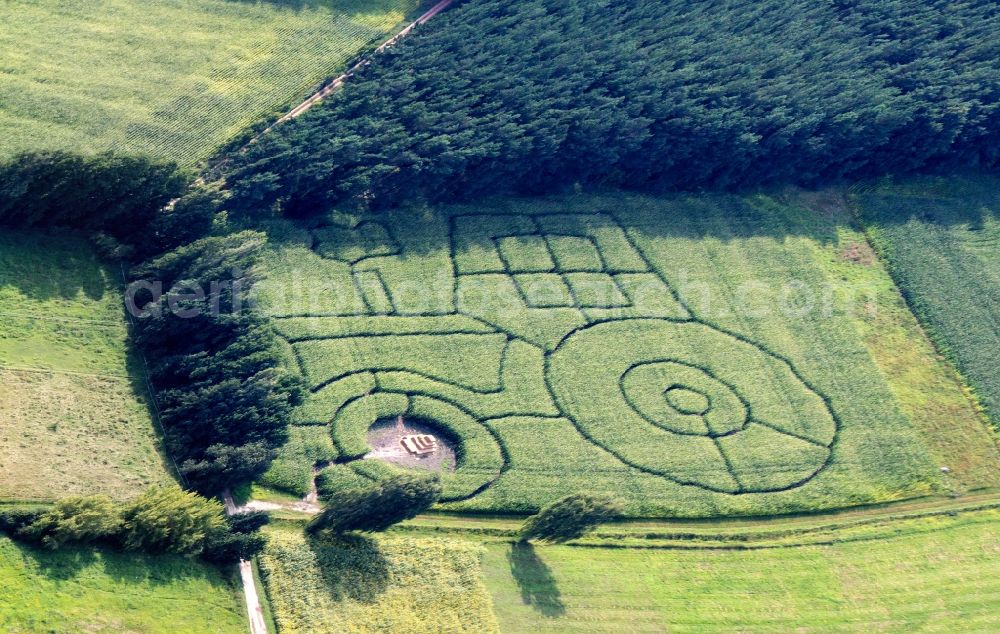 Trebbin from above - Grain field structures of a grain circle in Trebbin in the state Brandenburg, Germany