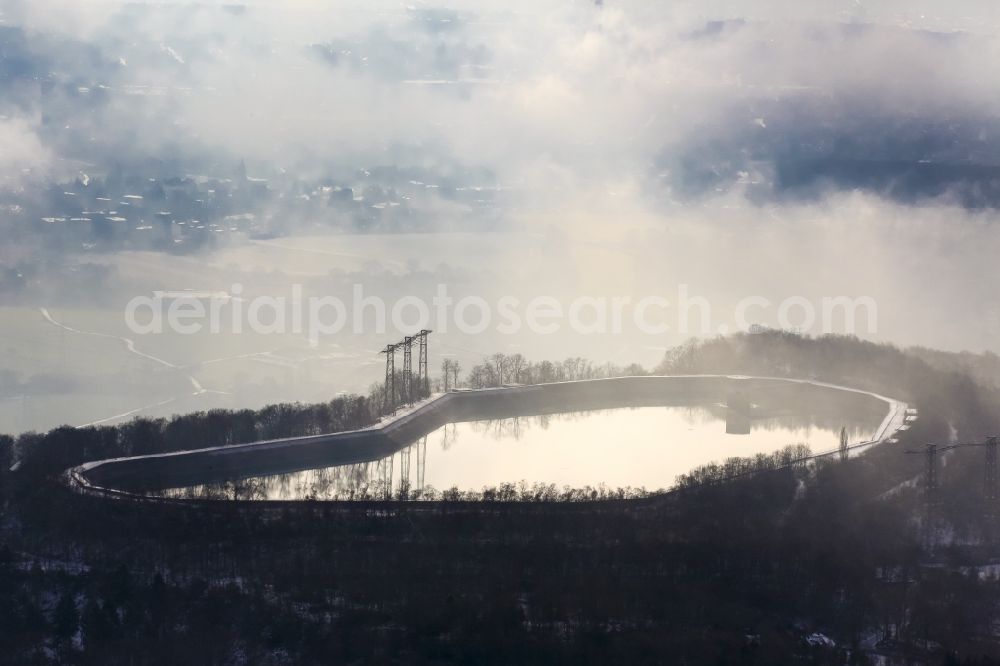 Herdecke from above - Pumped storage power plant with storage tanks on the Hengsteysee in Herdecke in North Rhine-Westphalia