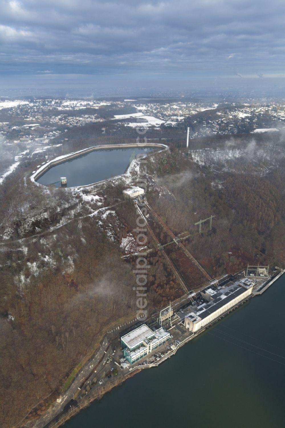 Herdecke from the bird's eye view: Pumped storage power plant with storage tanks on the Hengsteysee in Herdecke in North Rhine-Westphalia