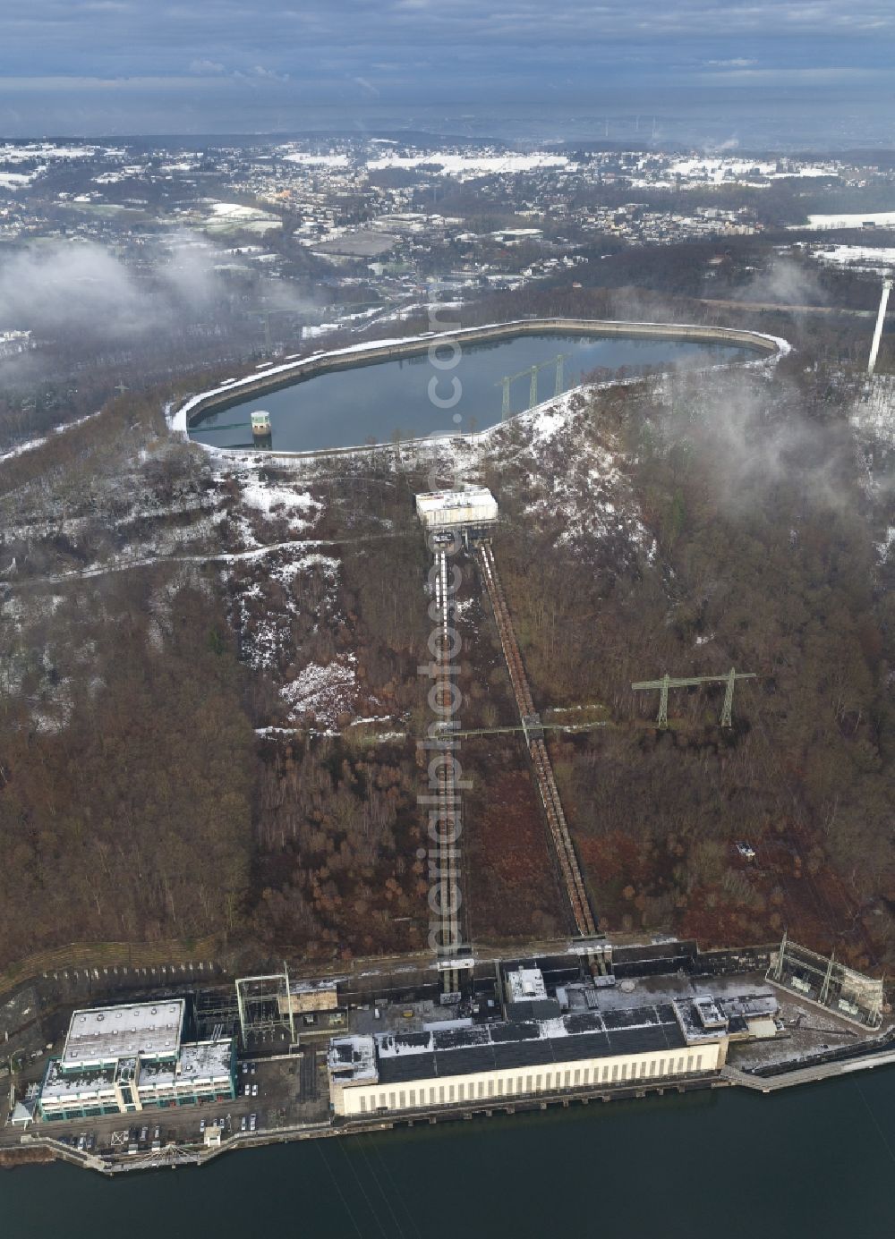 Aerial photograph Herdecke - Pumped storage power plant with storage tanks on the Hengsteysee in Herdecke in North Rhine-Westphalia