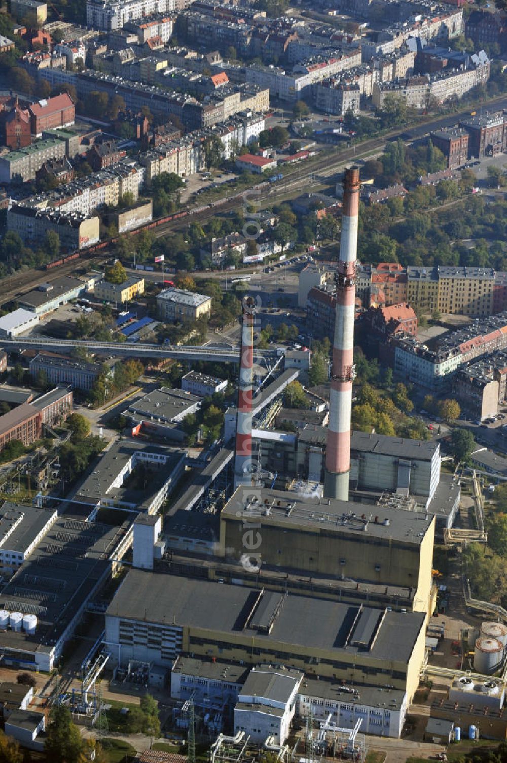 Aerial photograph WROCLAW - BRESLAU - Kraftwerk in Breslau, Niederschlesien / Dolny Slask in Polen / Polska. Betreiber ist die Kogeneracja SA. Power plant in Wroclaw, Lower Silesia, Poland.