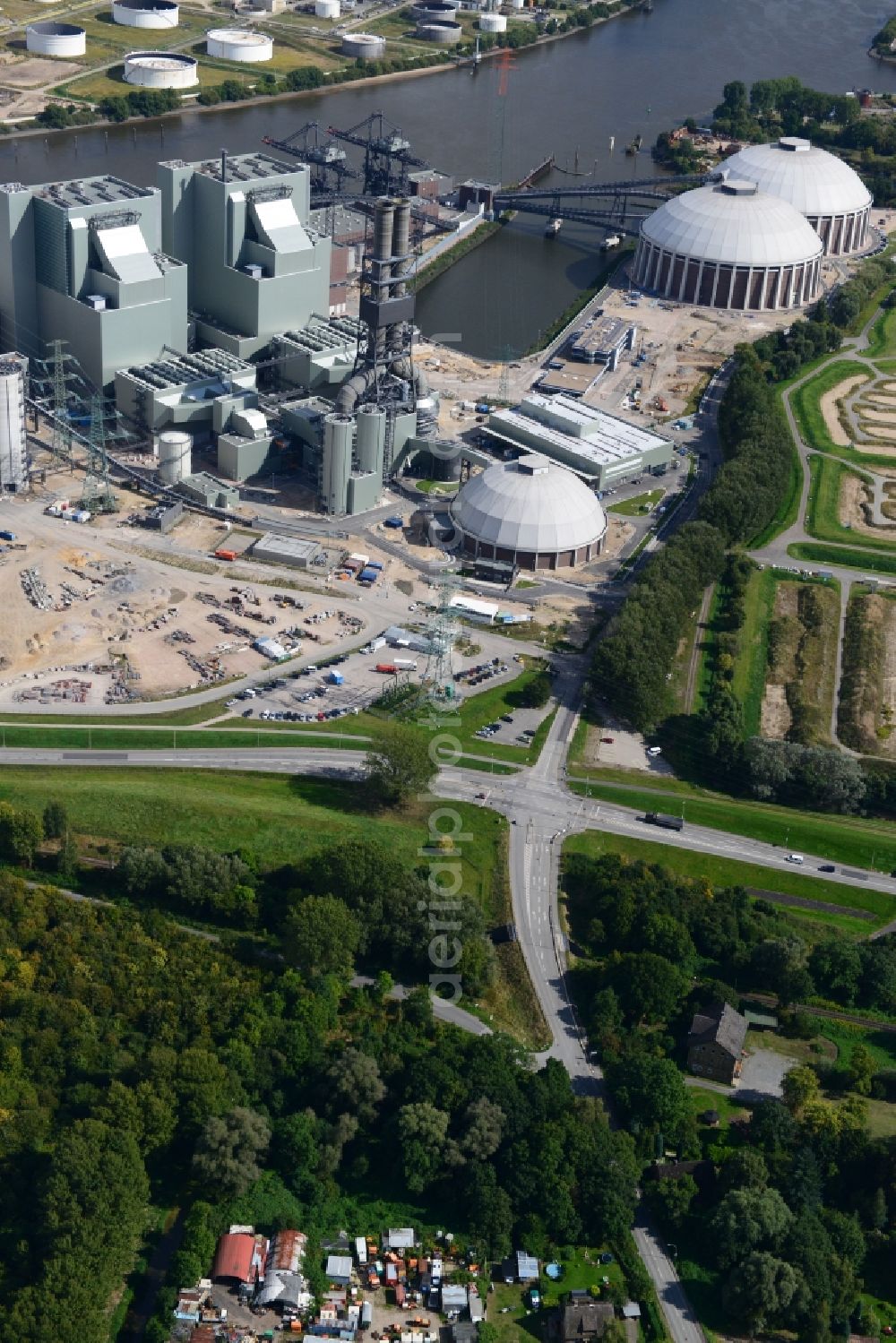 Aerial image Hamburg - Power plant Hamburg-Morrburg. A project of the Vattenfall Kraftwerkgruppe Moorburg AG