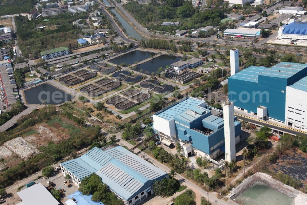 Wichit from above - Power plant and sewage treatment plants of the city Wichit on Phuket Island in Thailand