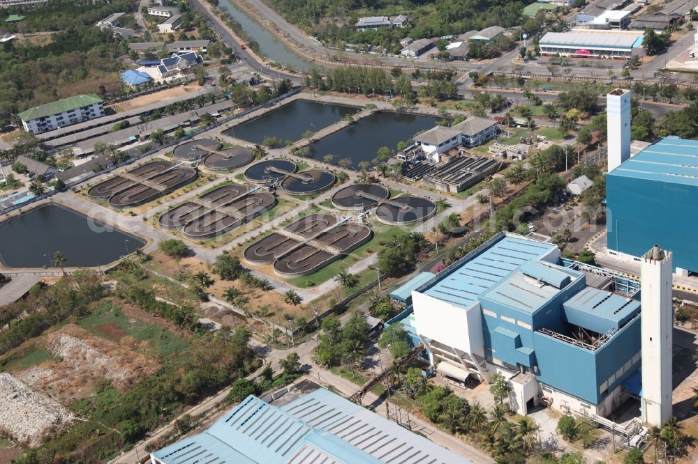 Wichit from the bird's eye view: Power plant and sewage treatment plants of the city Wichit on Phuket Island in Thailand