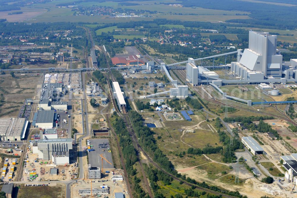 Spremberg from above - View of the power plant Schwarze Pumpe in the homonymous district of Spremberg in Brandenburg