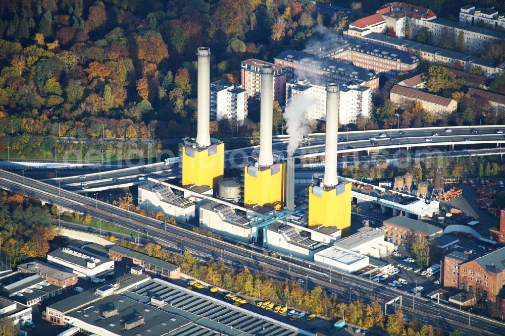 Berlin from above - Power plants and exhaust towers of thermal power station Wilmersdorf on Forckenbeckstrasse in Berlin, Germany