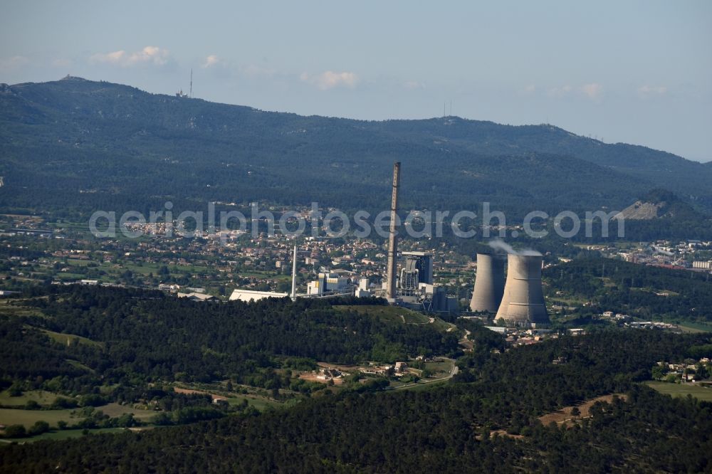 Beaurecueil from above - Power plants and exhaust towers of thermal power station in Beaurecueil in Provence-Alpes-Cote d'Azur, France