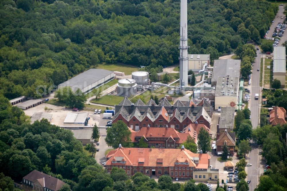 Berlin from the bird's eye view: Power plants and exhaust towers of thermal power station Berlin Buch in Berlin Buch. The gas power station is situated on the Schwanebecker Chaussee and is operated by Vattenfall