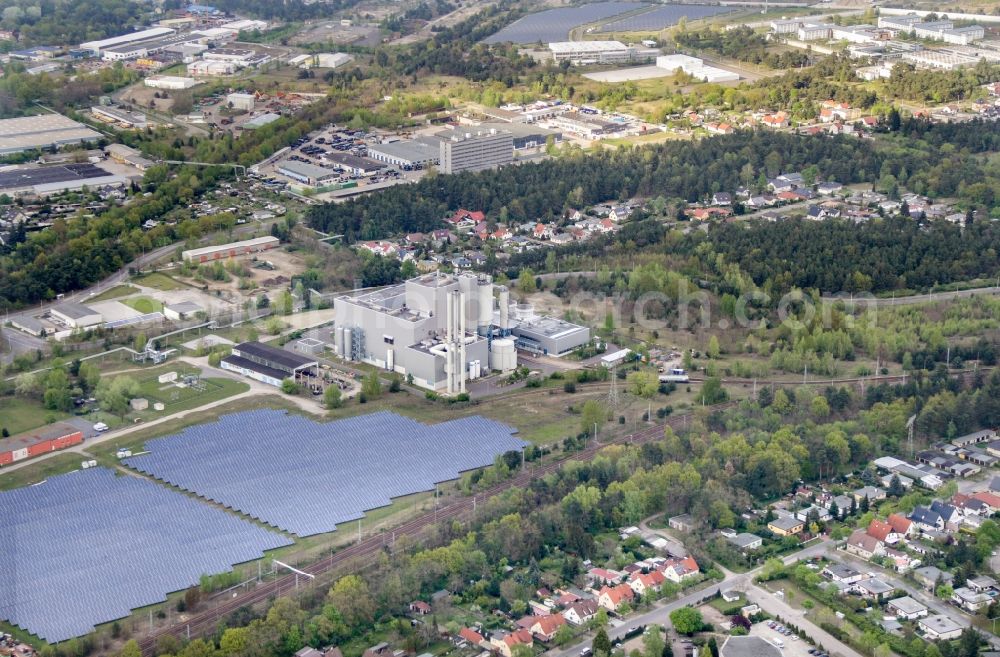 Cottbus from above - Power plants and exhaust towers of thermal power station Cottbus in Cottbus in the state Brandenburg