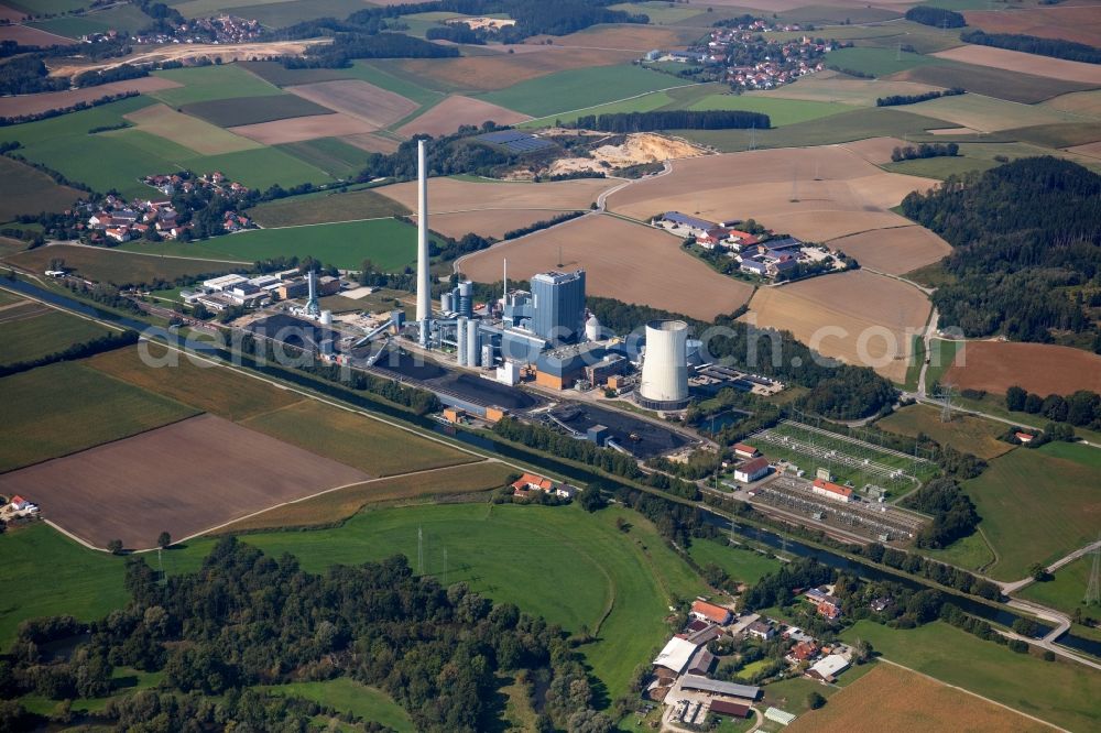 Aerial photograph Zolling - Power plants and exhaust towers of thermal power station ENGIE Kraftwerk Zolling in Zolling in the state Bavaria, Germany