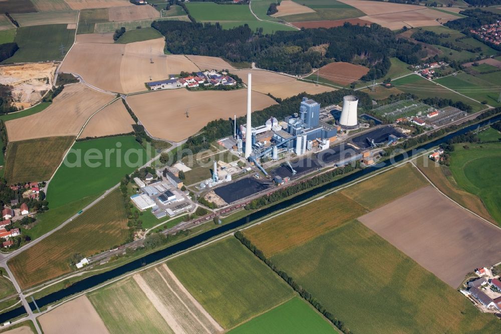 Zolling from above - Power plants and exhaust towers of thermal power station ENGIE Kraftwerk Zolling in Zolling in the state Bavaria, Germany