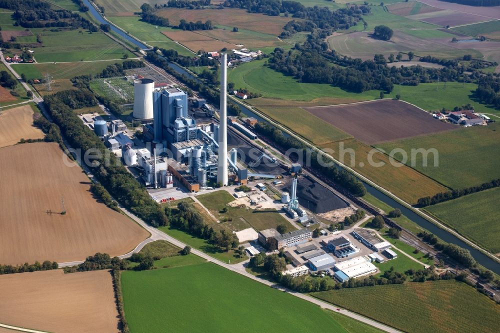 Aerial image Zolling - Power plants and exhaust towers of thermal power station ENGIE Kraftwerk Zolling in Zolling in the state Bavaria, Germany